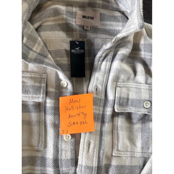 NWT Hollister Heavyweight Flannel Jacket, Men's White/Pastel Blue XXL - Picture 2 of 2